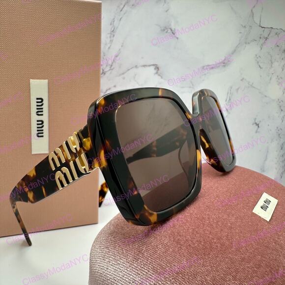 New MIU MIU Sunglasses Brown Square Gold Full Rim 56mm MIU MIU